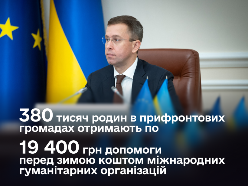 Понад 380 тисяч родин у прифронтових громадах отримають по 19,4 тисячі гривень на зиму 